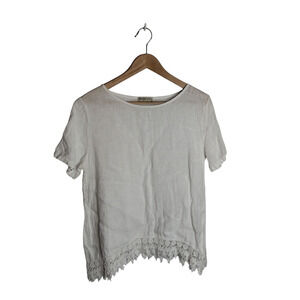 Terzo Millenio Made In Italy Linen White Bohemian Blouse Fringe Crochet L